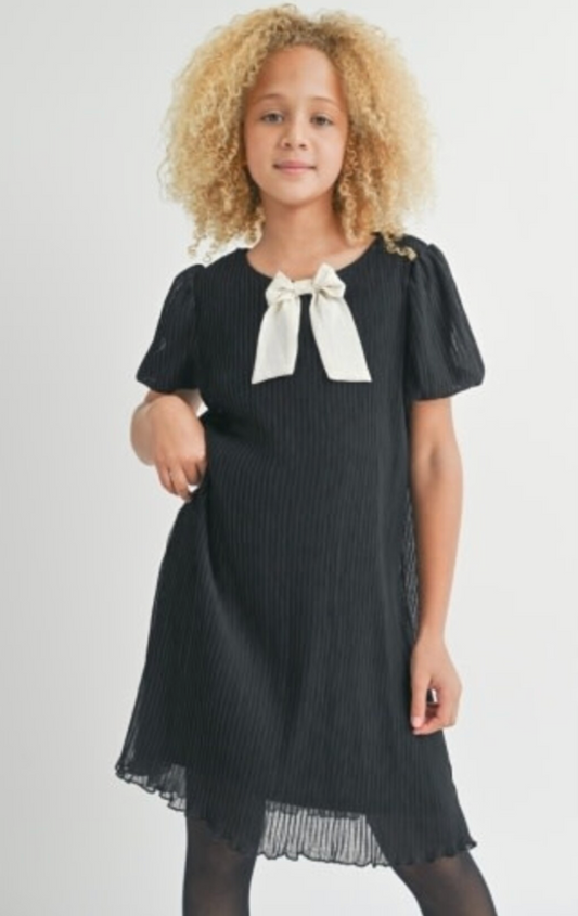 Black Puff Sleeve Dress With Bow