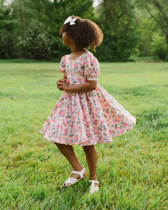 Peach Bouquet Puff Twirl Dress