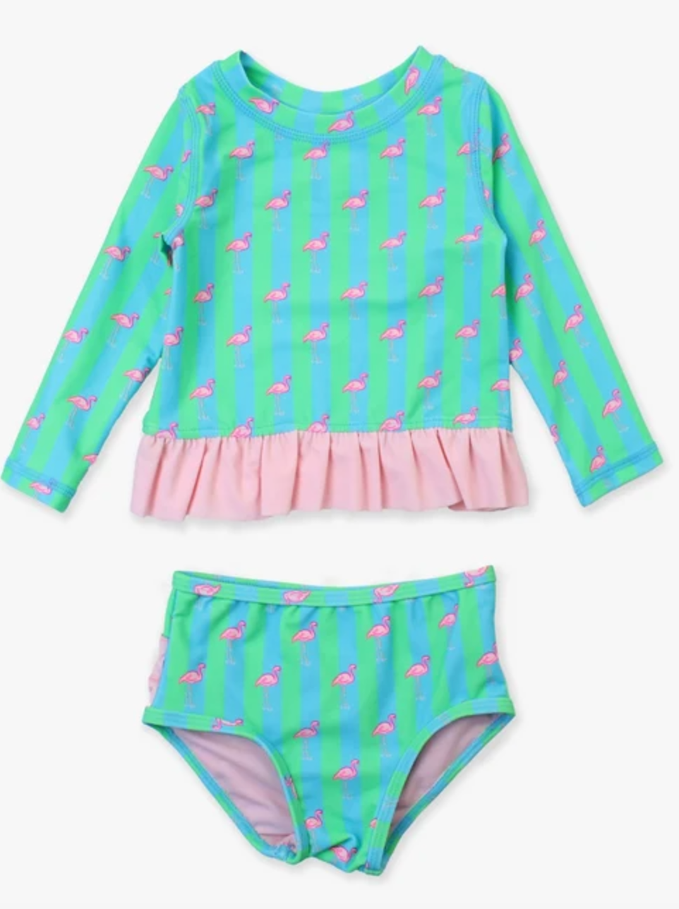 Neon Flamingo Stripe Long Sleeve Rash Guard Bikini