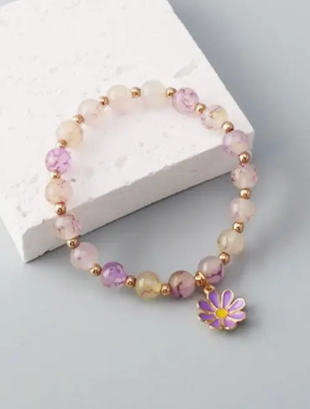 Flower Charm Glass Bead Bracelet