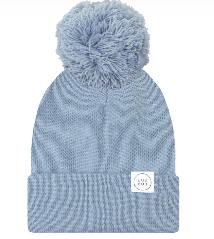 Steel Blue Beanie with Pom