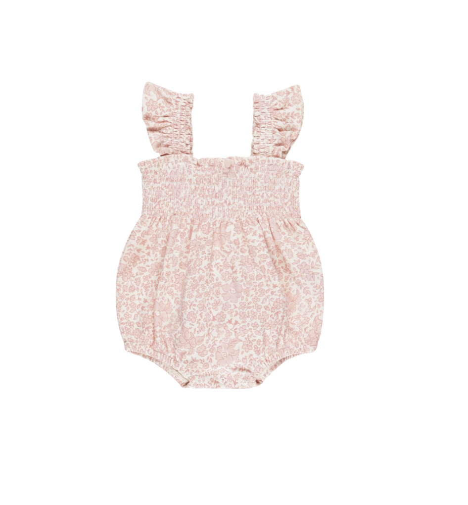 Pink Blossom Smocked Ruffle Sleeve Romper