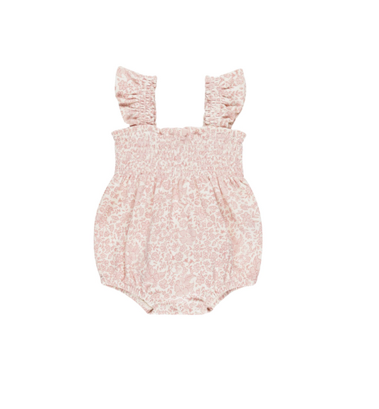 Pink Blossom Smocked Ruffle Sleeve Romper