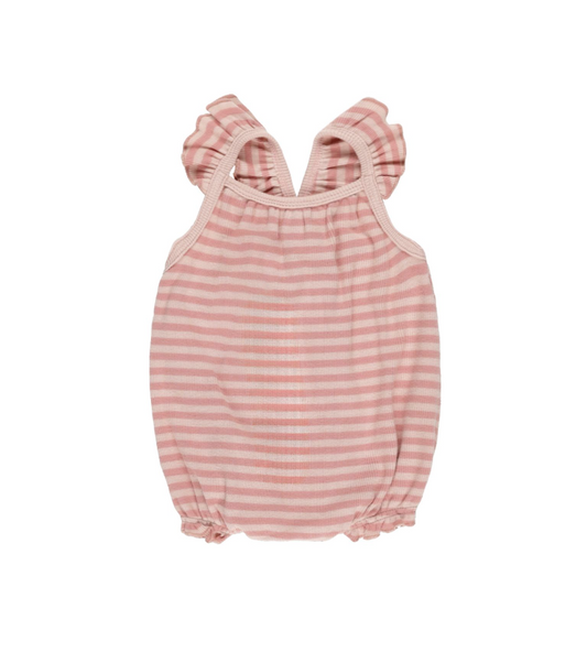 Ribbed Ruffle Romper Pink Stripe