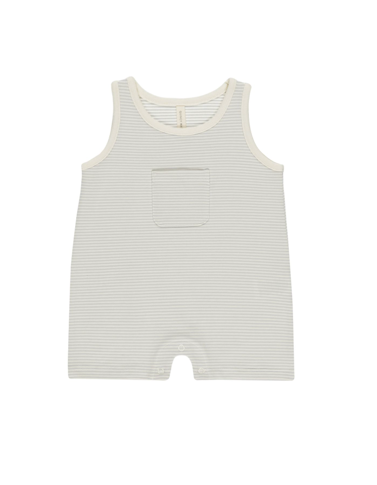 Sleeveless One-Piece || Sky Micro Stripe