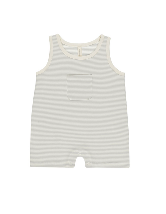 Sleeveless One-Piece || Sky Micro Stripe