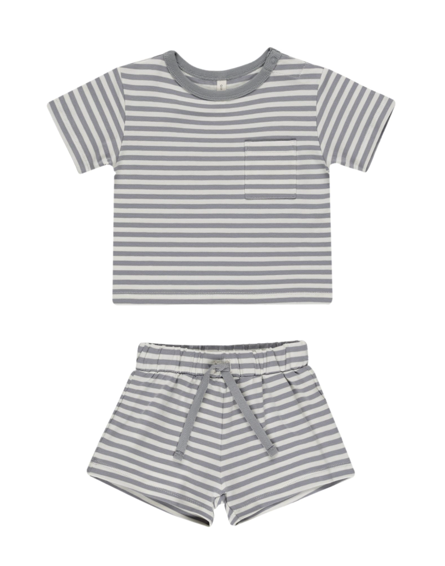 Pocket Tee + Short Set || Blue Stripe