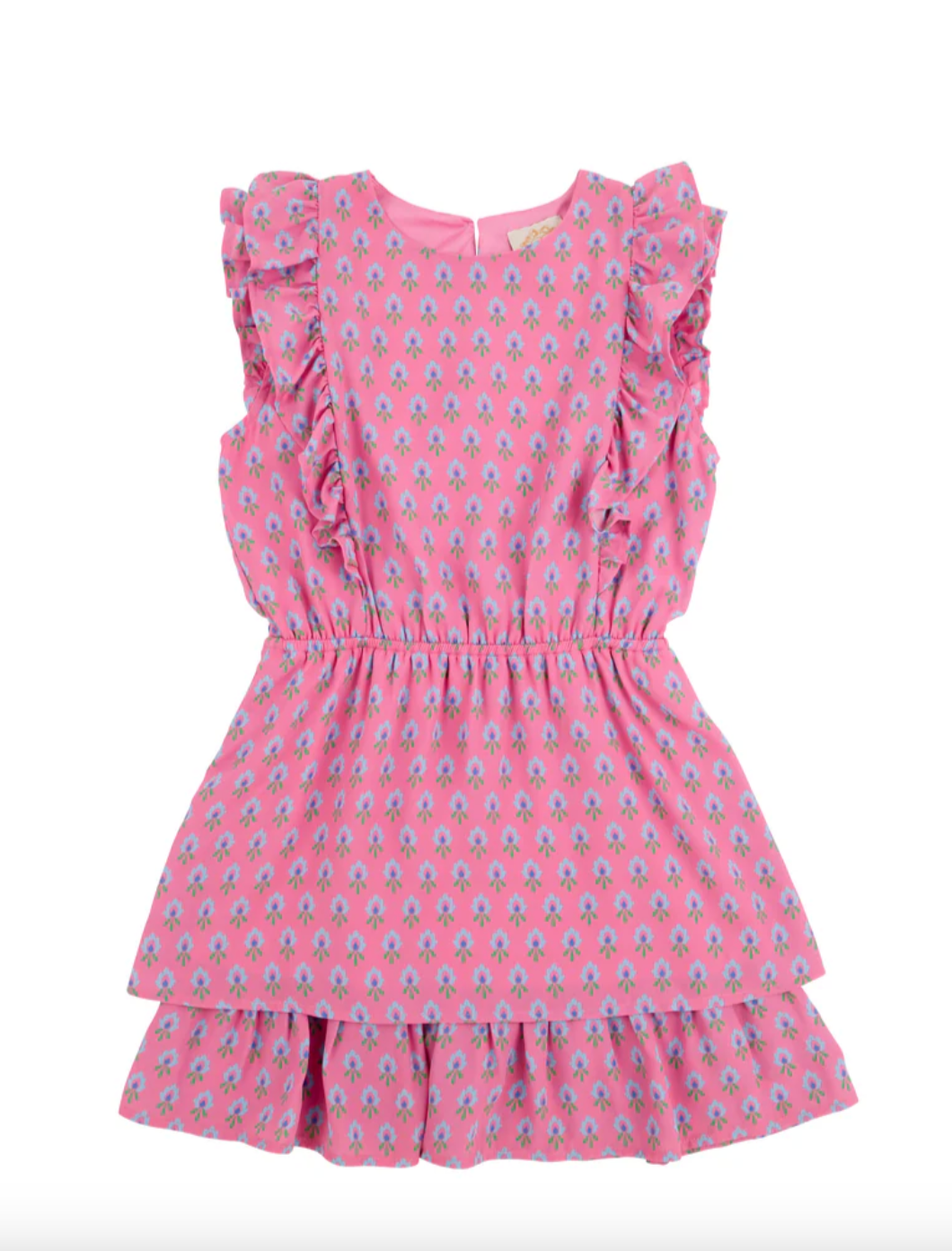 Emily Rives Ruffle Dress Holly Hills Hand Block with Hamptons Hot Pink