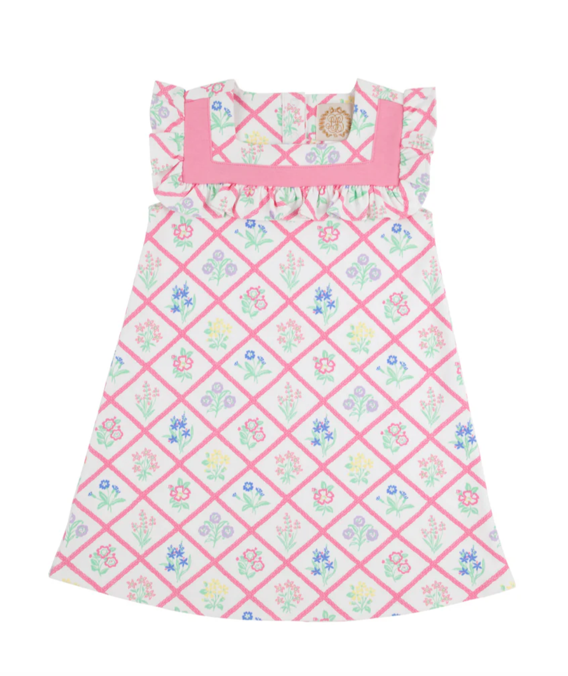 Darla Dress French Country Floral with Hamptons Hot Pink