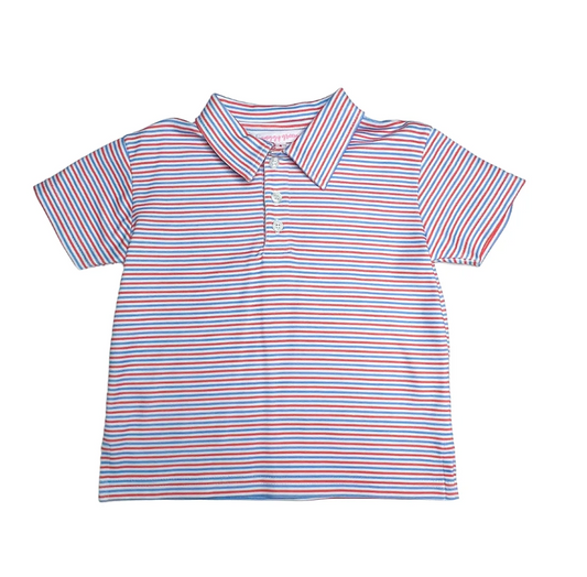 Periwinkle and Orange Stripe SS Polo