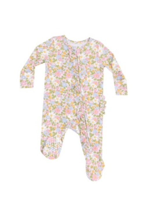 Bubbly Baby Calico Ruffle Front Zipper Footie