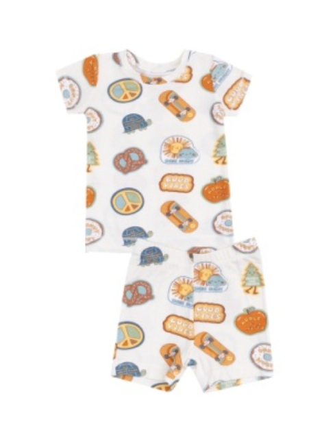 Groovy Vibes Stickers Loungewear Short Set