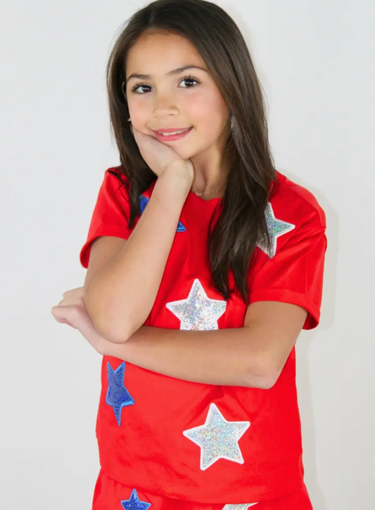 White and Blue Sequins Stars Shirt