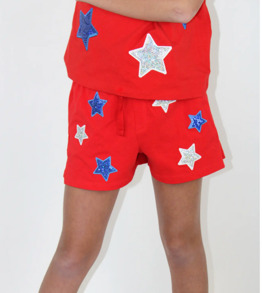White and Blue Sequins Star Short
