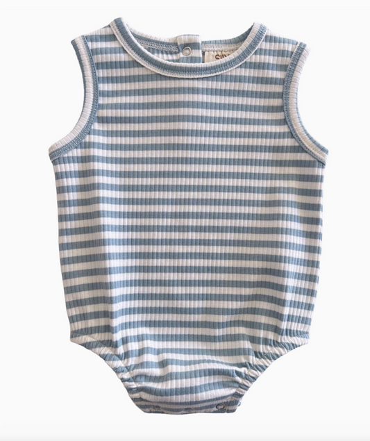 Dusty Blue Stripe / Organic Ribbed Dune Bubble