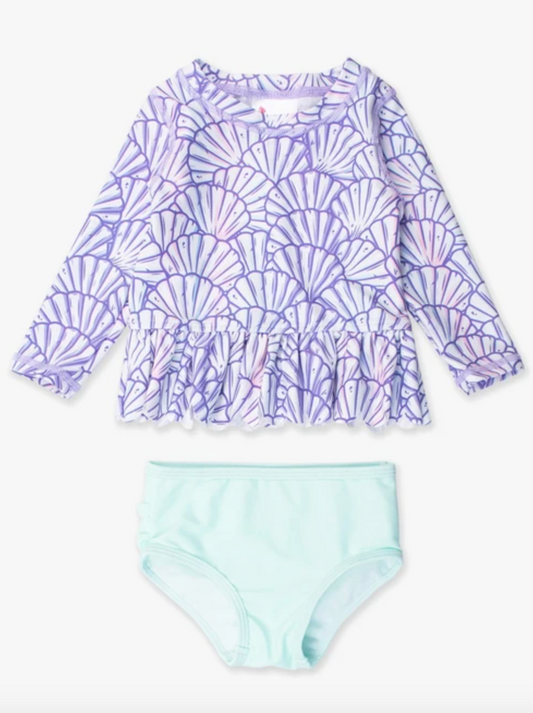 Magical Mermaid Scallop Hem Long Sleeve Rash Guard Bikini