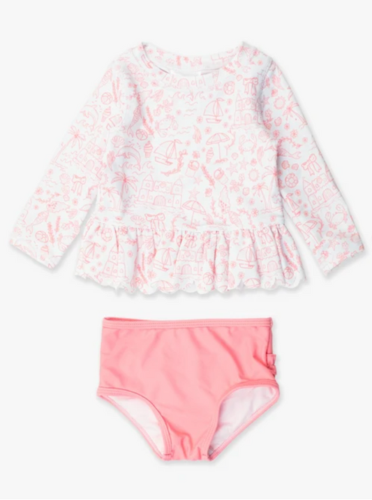 By the Seaside Scallop Hem Long Sleeve Rash Guard Bikini