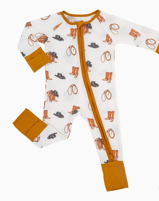 Life Is Better in Boots Baby Bamboo Pajamas, 2-Way Zipper