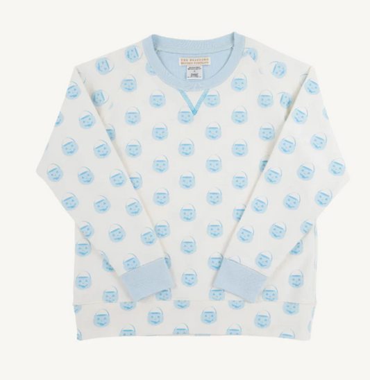 Cassidy Comfy Crewneck - Vintage-Prep Pumpkin Pails with Buckhead Blue