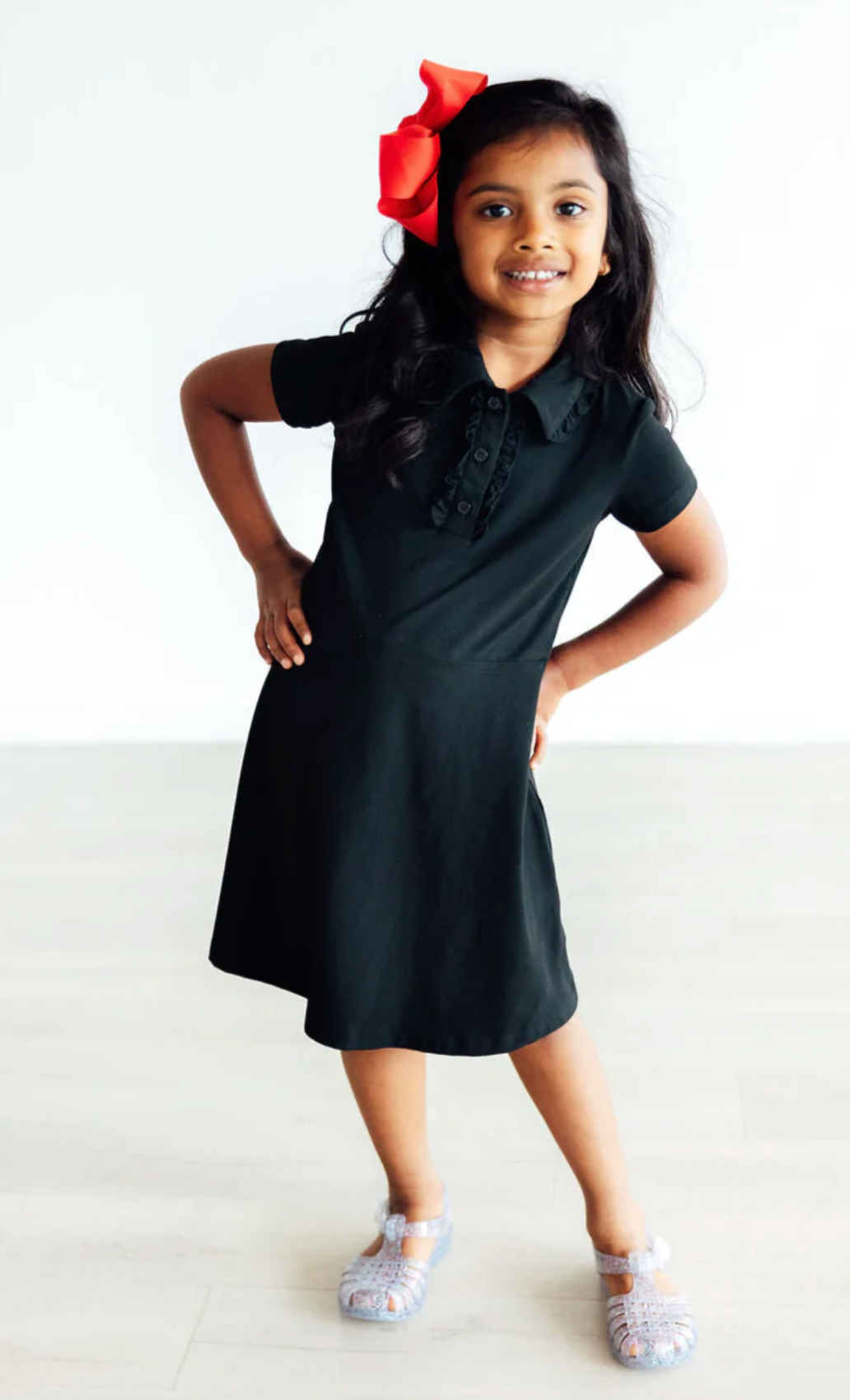 Black Short Sleeve Polo Dress