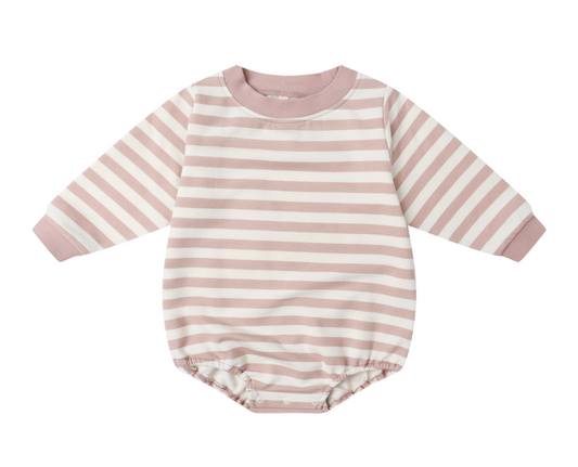 CREWNECK BUBBLE ROMPER || PINK STRIPE