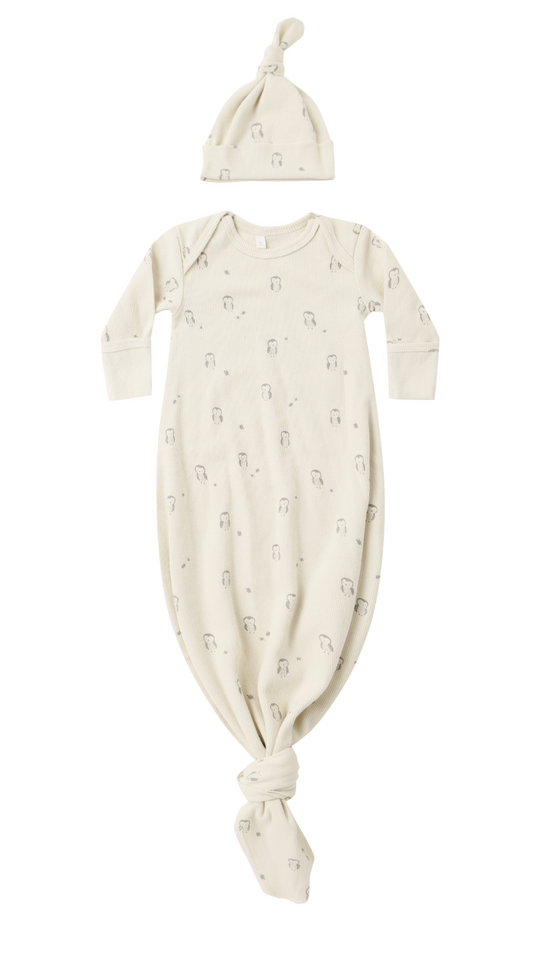 KNOTTED BABY GOWN + HAT SET || OWLS