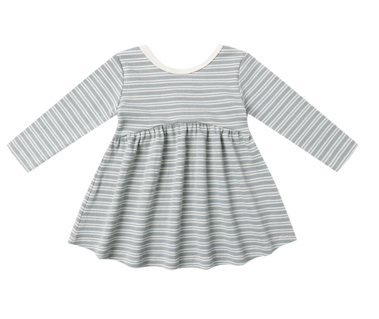RIBBED LONG SLEEVE DRESS || STEEL BLUE MICRO STRIPE