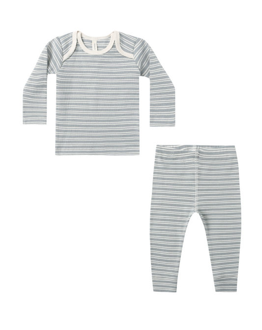 RIBBED TEE + LEGGING SET || STEEL BLUE MICRO STRIPE