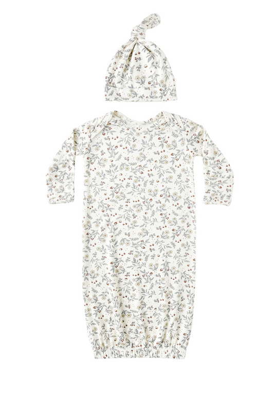 BAMBOO BABY GOWN + HAT SET || WOODLAND