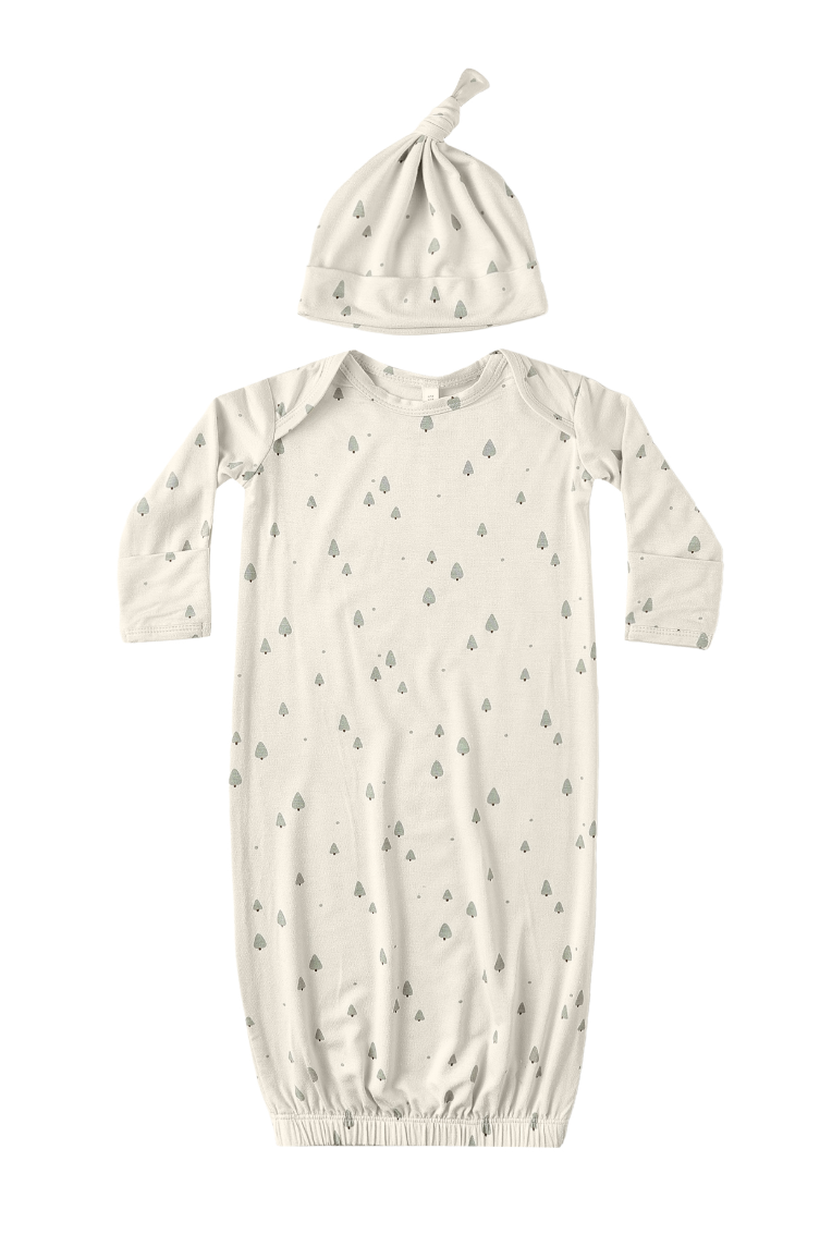 BAMBOO BABY GOWN + HAT SET || TREES