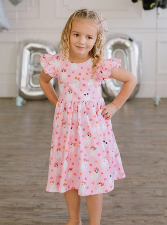 Olivia Dress in Floral Ghost | Girls Halloween Dress