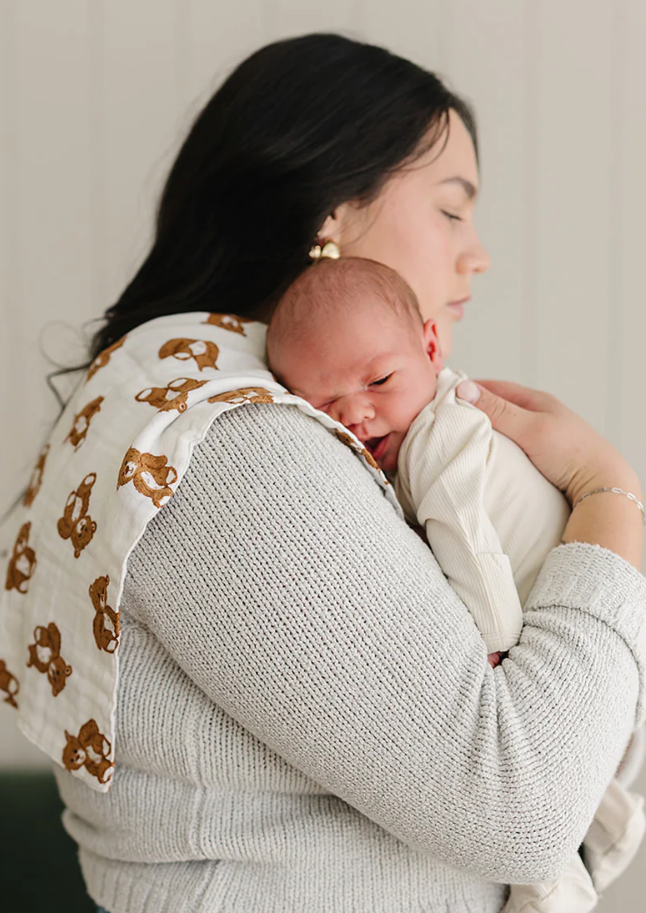 Teddy Bear Muslin Burp Cloth