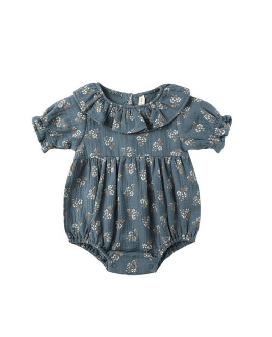 Blue Floral Collared Romper