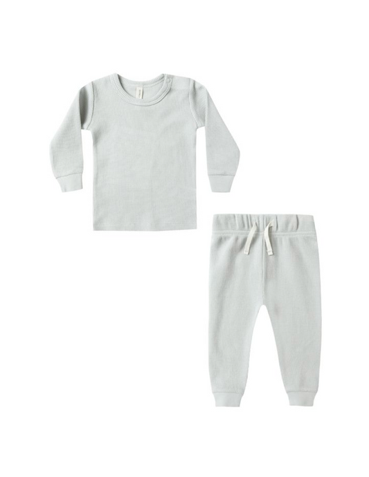 Ice Blue Waffle Top + Pant Set