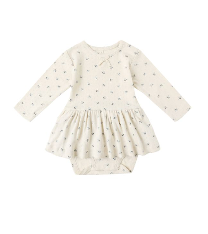 Blue Ditsy Pointelle Skirted Bodysuit