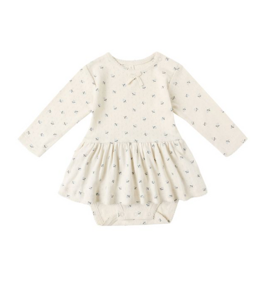 Blue Ditsy Pointelle Skirted Bodysuit