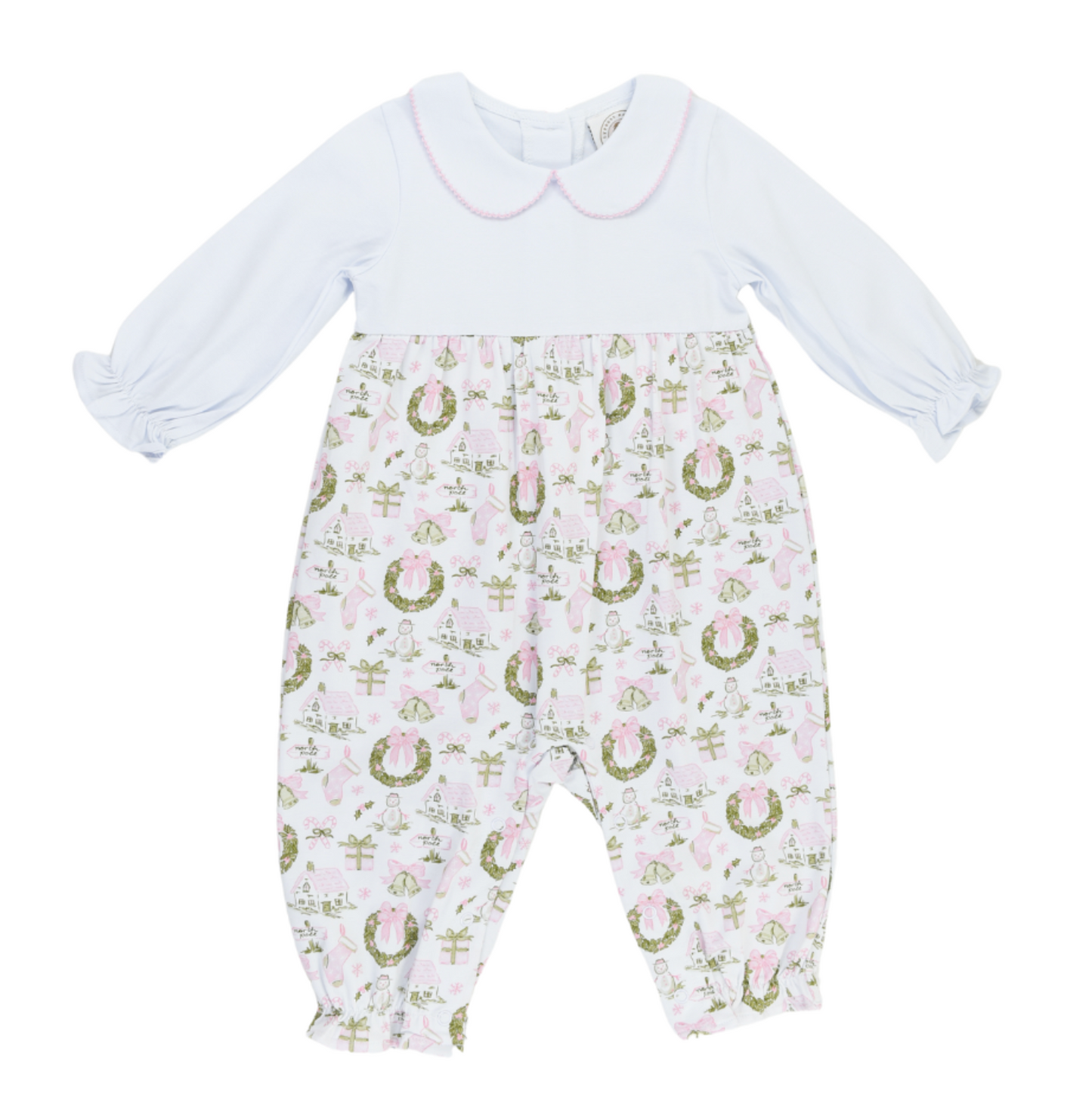 Christmas Toile and Stripe Girls Collins Classic Romper