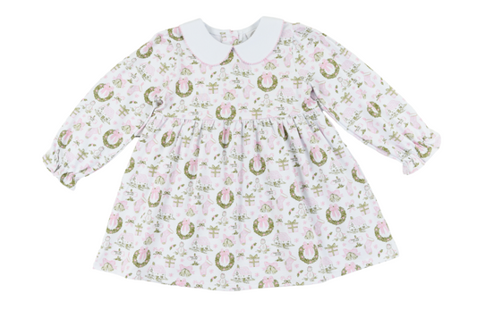 Christmas Toile and Stripe Girls Collins Classic Dress