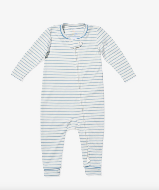 Dusty Blue Stripe Ziggy Zip Romper