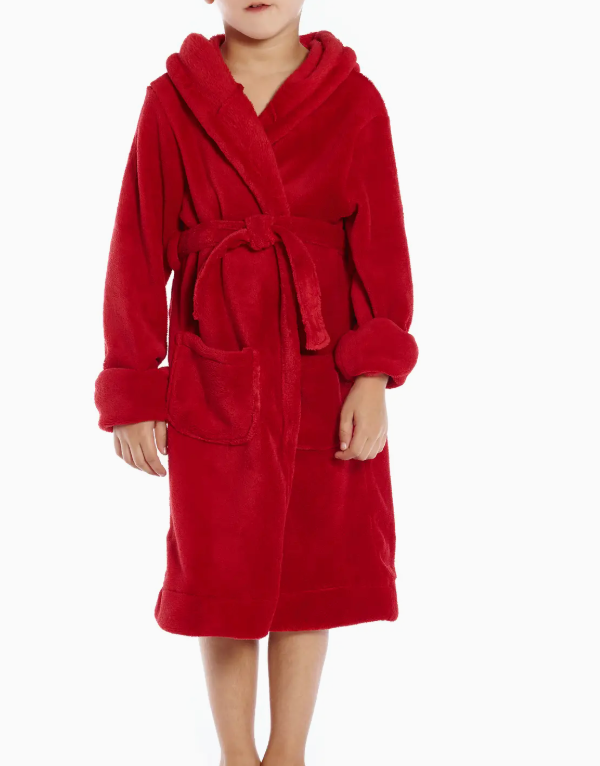 Kids Fleece Hooded Robe Solid Color