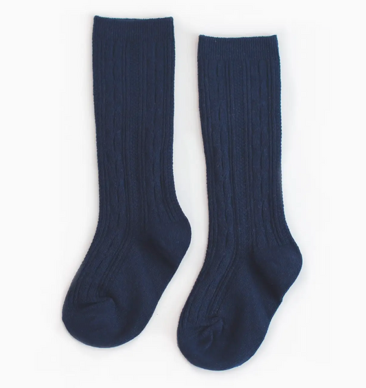 Navy Cable Knit Knee Highs