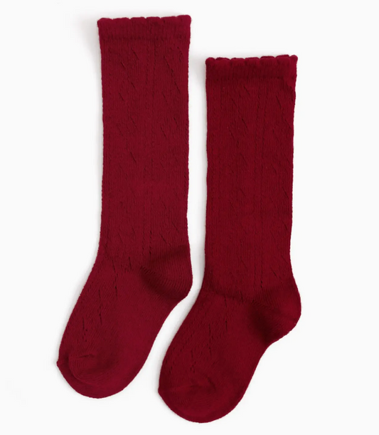 Crimson Scalloped Knee Highs