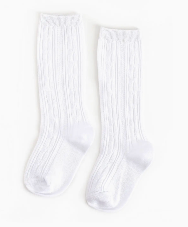 White Cable Knit Knee Highs