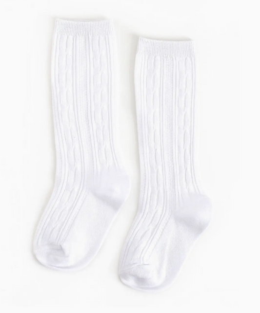 White Cable Knit Knee Highs