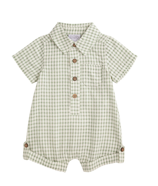 Green Gingham Collared Shortall