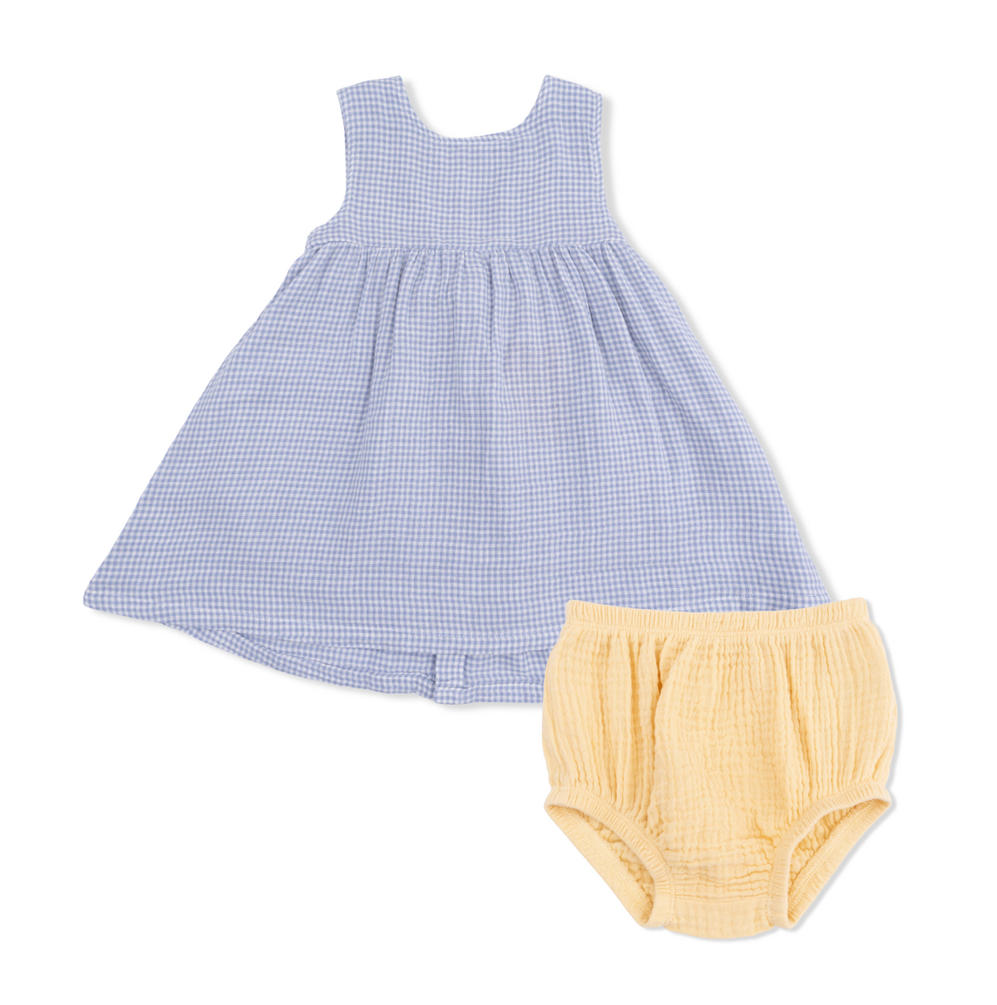 Micro Gingham Blue Blizzard - Dress with Bow and Bloomer