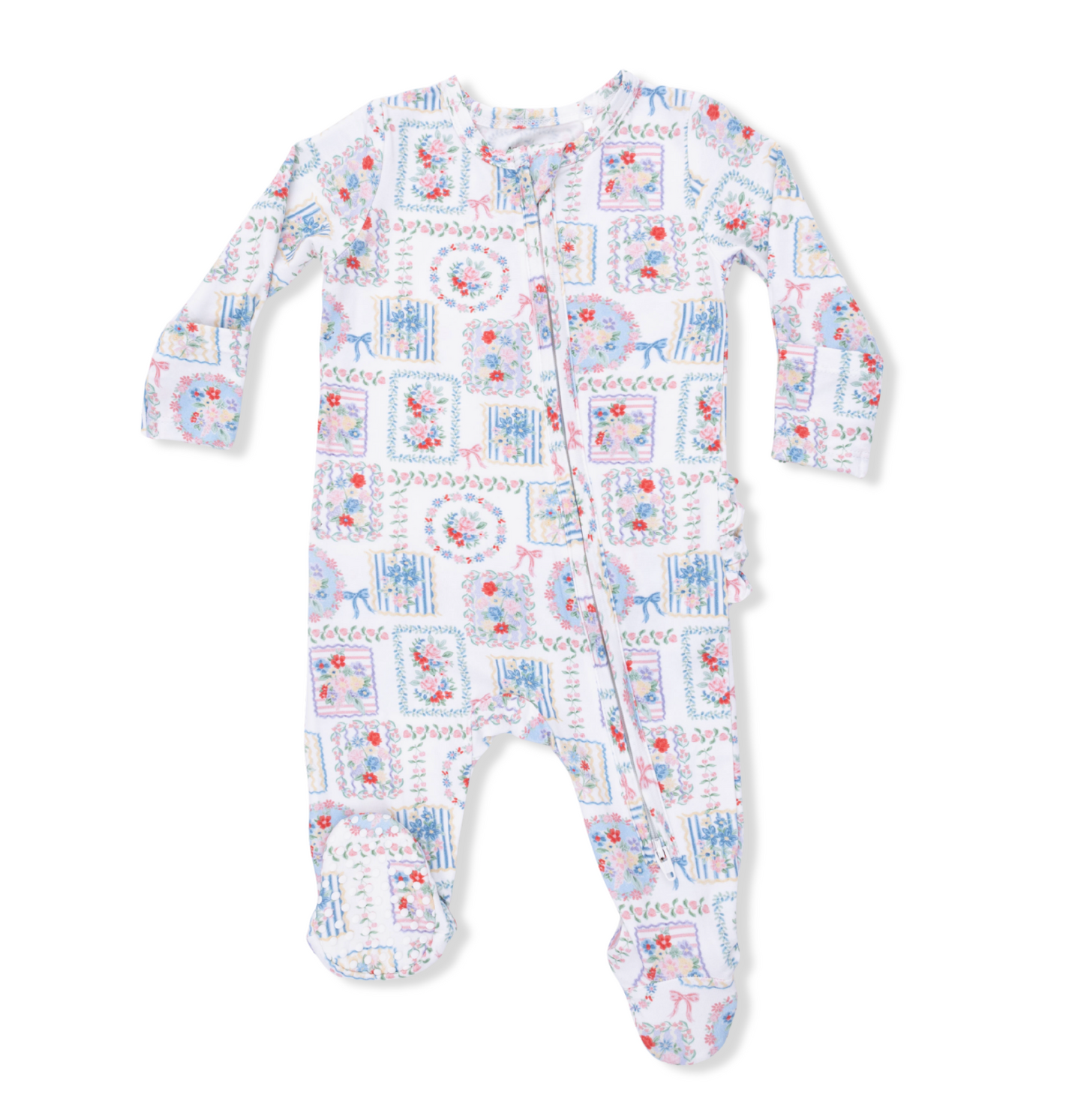 Julep's Floral Patchwork - 2 Way Ruffle Back Zipper Footie