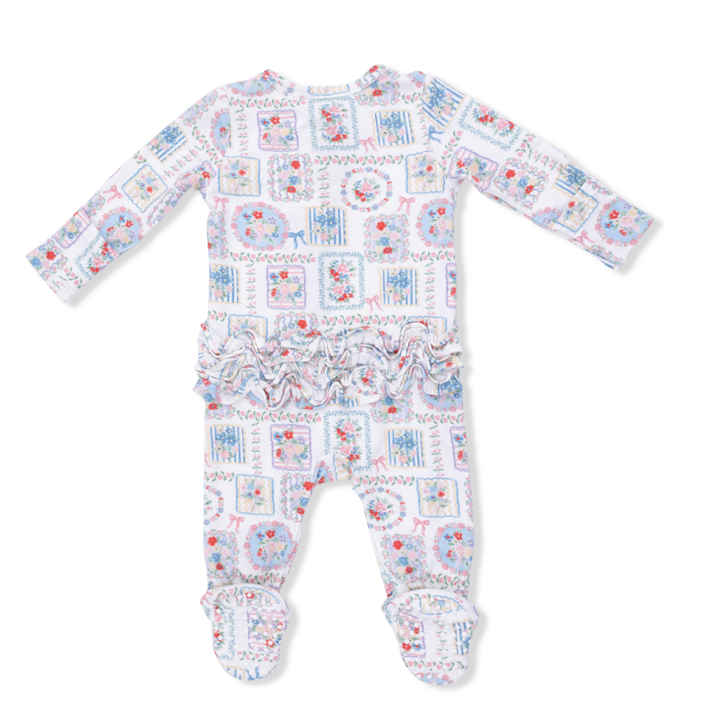 Julep's Floral Patchwork - 2 Way Ruffle Back Zipper Footie
