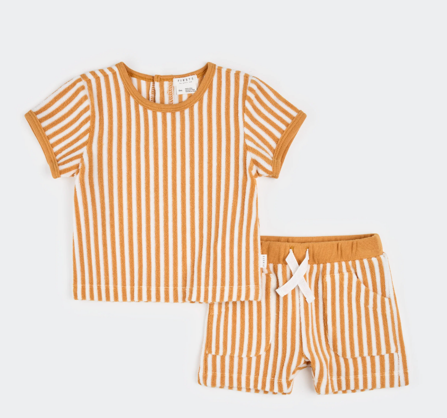Tan Stripe Terry Short Set
