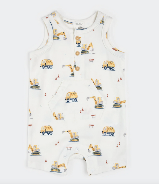 Diggers Print on Off-White Sleeveless Romper